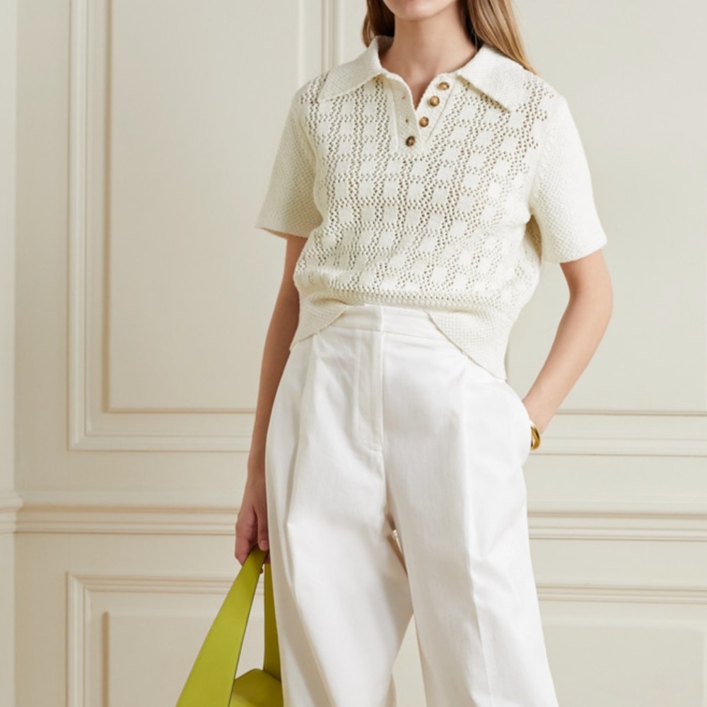 Zimmermann Lyre Open Knit 100% Cotton Polo Shirt - Picture 8 of 8